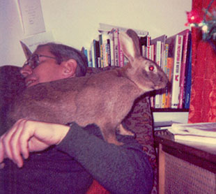 My first rabbit, Thumper sitting on my dad